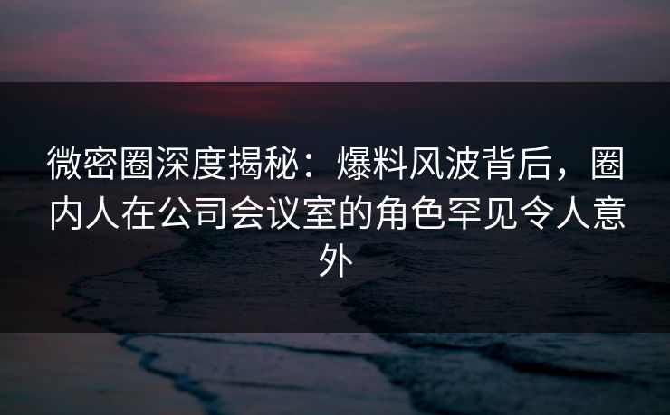 微密圈深度揭秘：爆料风波背后，圈内人在公司会议室的角色罕见令人意外